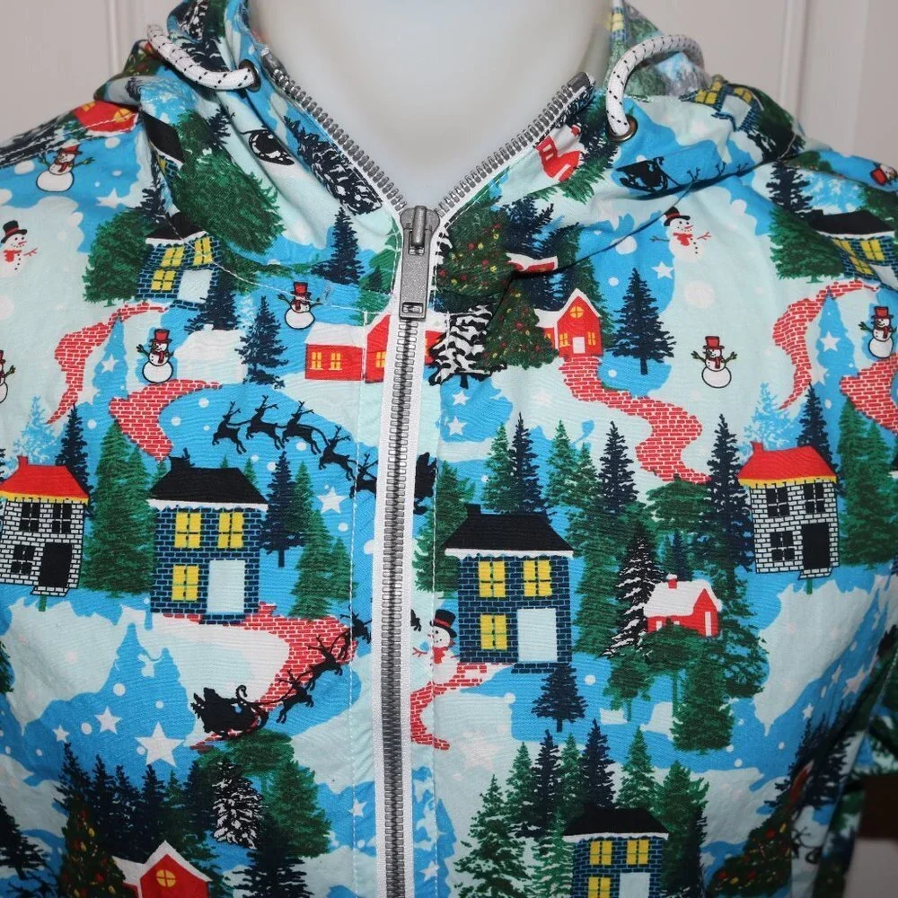 Denim & Flower Ricky Singh mens Christmas Village print zip-up hoodie M 40 - Picture 2 of 9